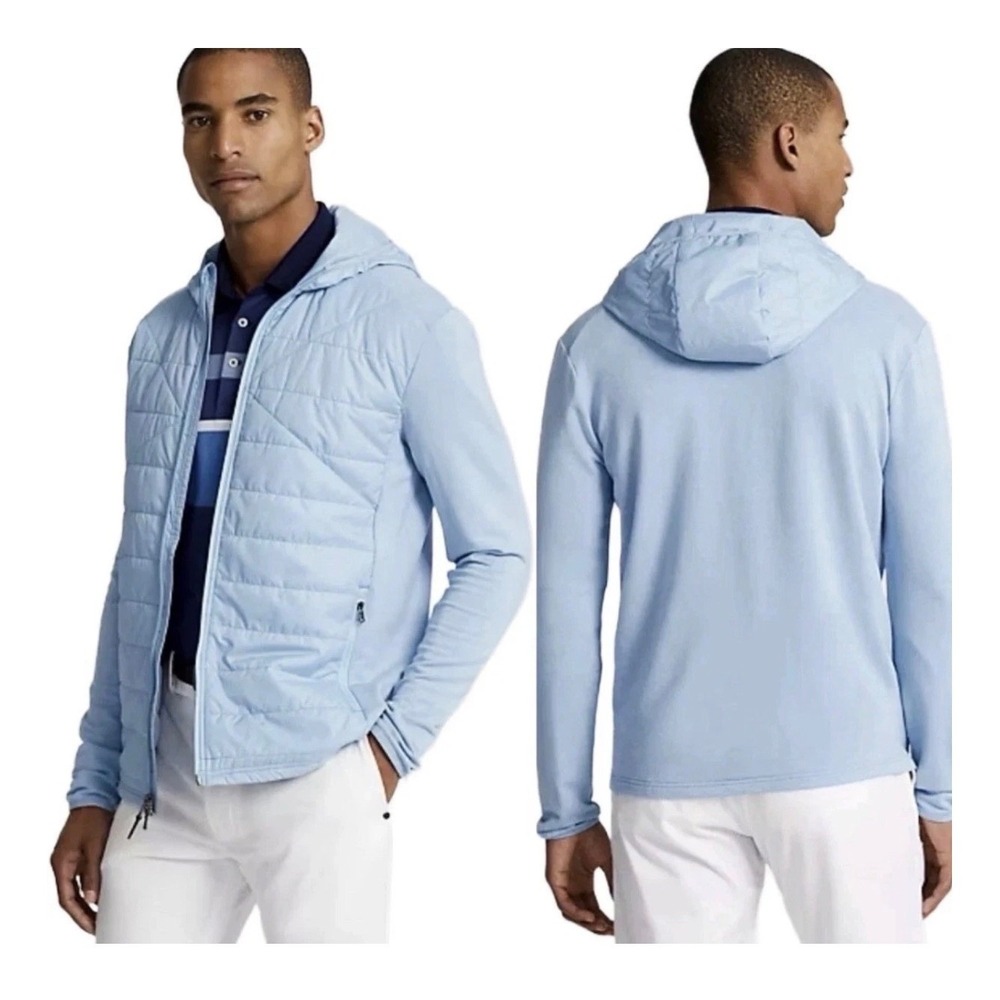 RLX Ralph Lauren Hybrid Jacket Mens M Blue NEW Quilted Hood Wool Blend Full Zip